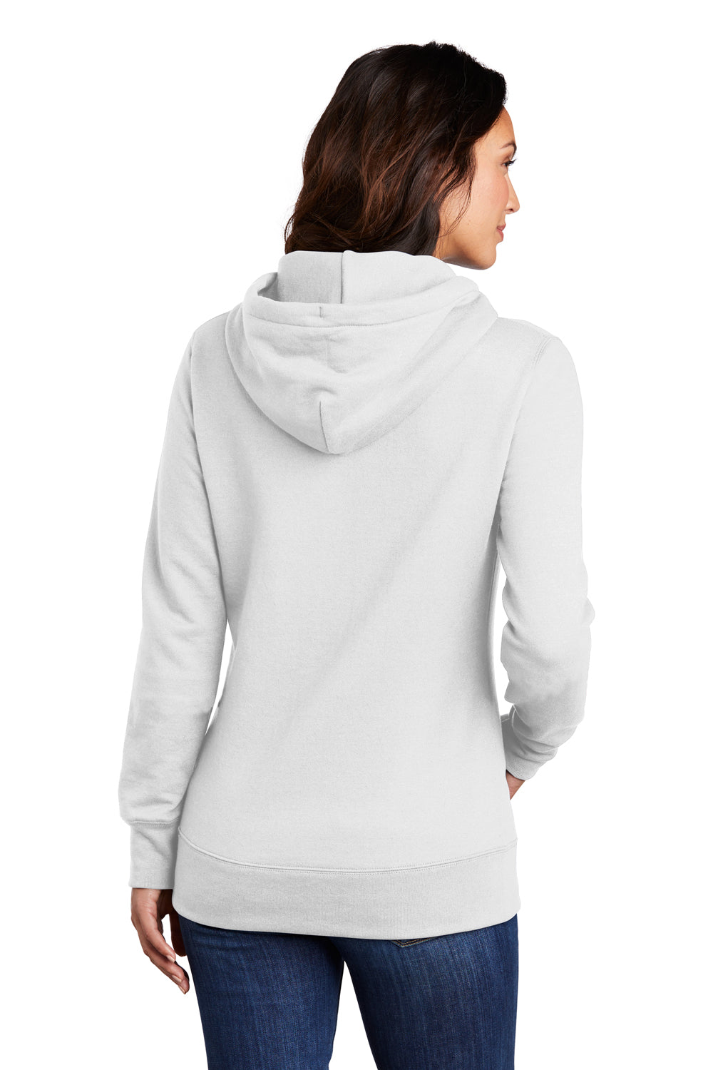 Port & Company LPC78H Womens Core Fleece Hooded Sweatshirt Hoodie White Model Back