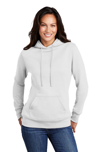 Port & Company LPC78H Womens Core Fleece Hooded Sweatshirt Hoodie White Model Front