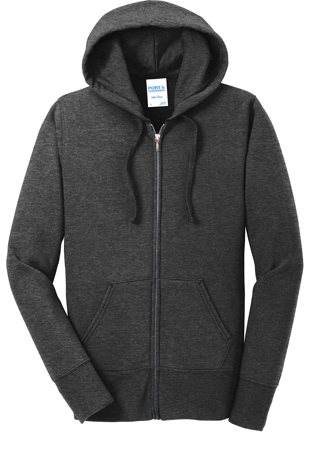 Port & Company LPC78ZH Womens Core Pill Resistant Fleece Full Zip Hooded Sweatshirt Hoodie Heather Dark Grey Flat Front