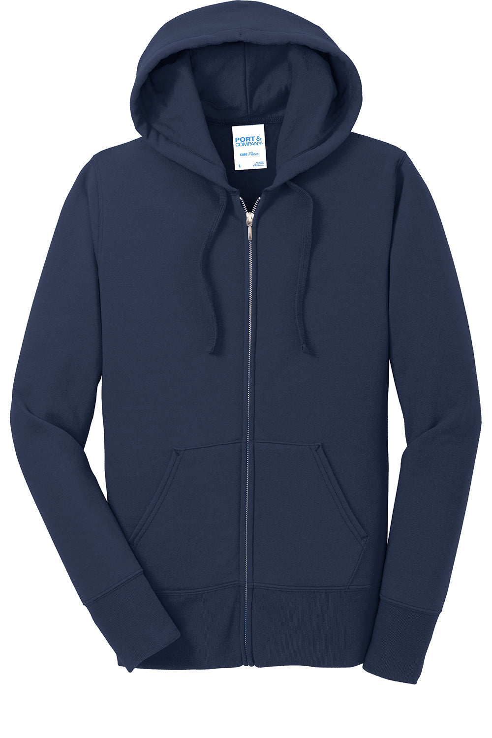 Port & Company LPC78ZH Womens Core Pill Resistant Fleece Full Zip Hooded Sweatshirt Hoodie Navy Blue Flat Front