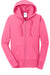 Port & Company LPC78ZH Womens Core Pill Resistant Fleece Full Zip Hooded Sweatshirt Hoodie Neon Pink Flat Front