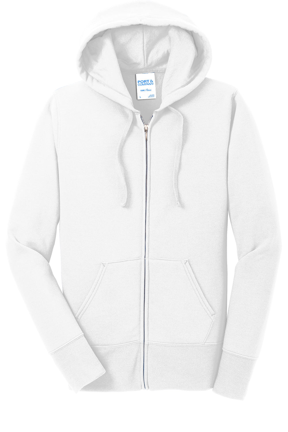 Port & Company LPC78ZH Womens Core Pill Resistant Fleece Full Zip Hooded Sweatshirt Hoodie White Flat Front