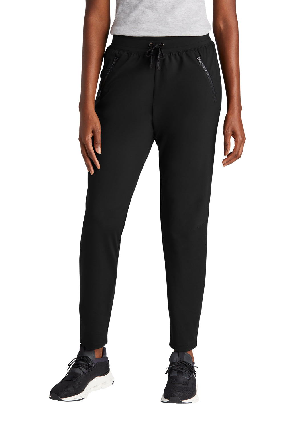 Sport-Tek LPST871 Womens Circuit Jogger Sweatpants w/ Pockets Deep Black Model Front