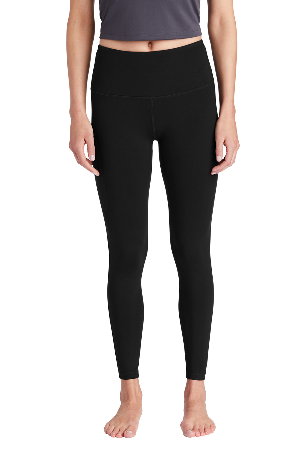 Sport-Tek LPST891 Womens Moisture Wicking High Rise Leggings Black Model Front