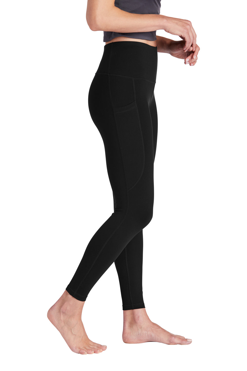 Sport-Tek LPST891 Womens Moisture Wicking High Rise Leggings Black Model Side