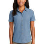 Port & Company Womens Denim Short Sleeve Button Down Shirt - Faded Blue