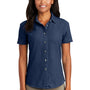 Port & Company Womens Denim Short Sleeve Button Down Shirt - Ink Blue