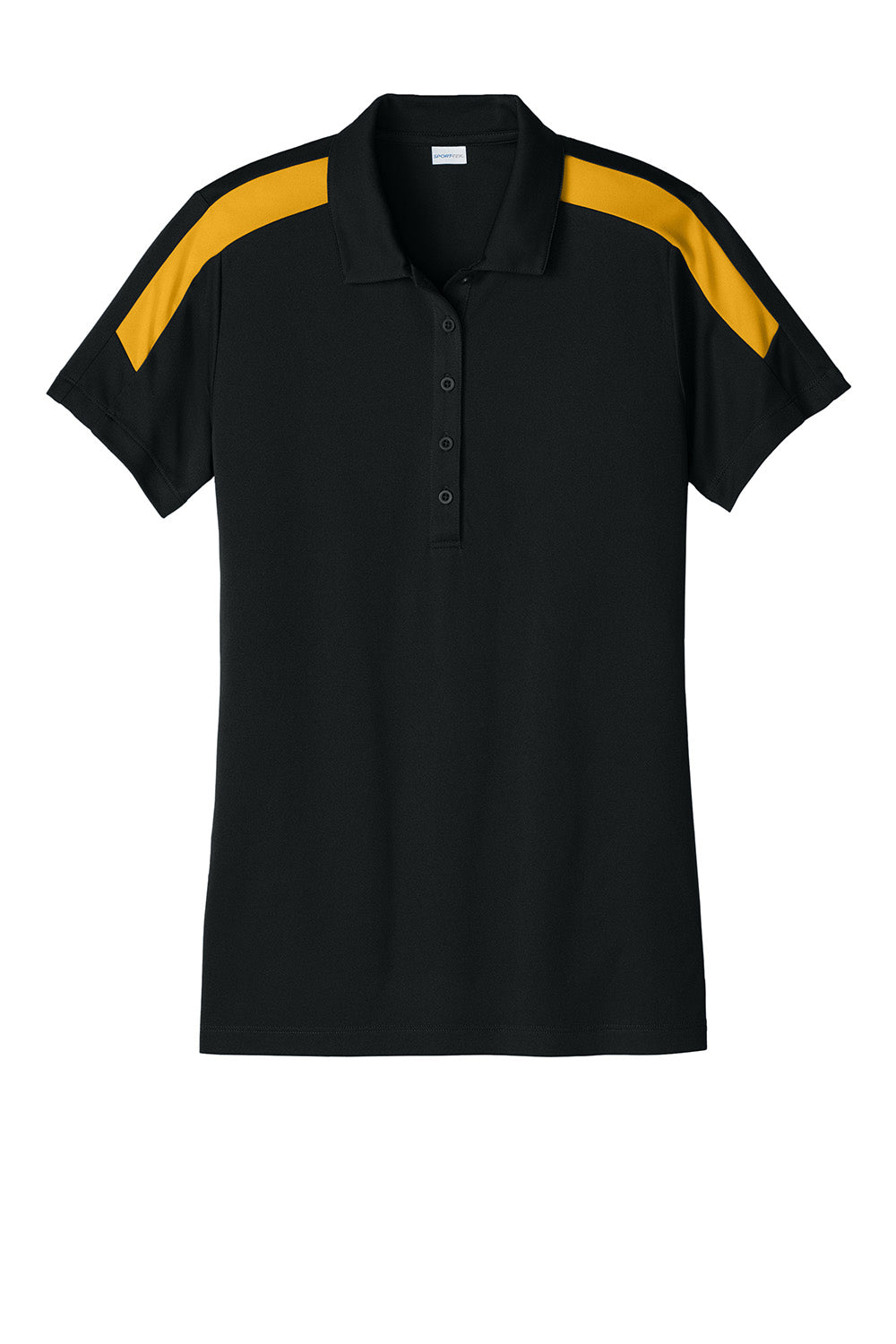 Sport-Tek LST104 Womens Competitor United Short Sleeve Polo Shirt Black/Gold Flat Front