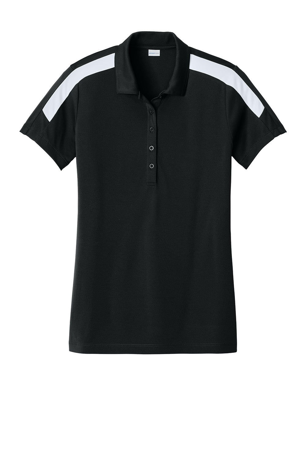 Sport-Tek LST104 Womens Competitor United Short Sleeve Polo Shirt Black/White Flat Front