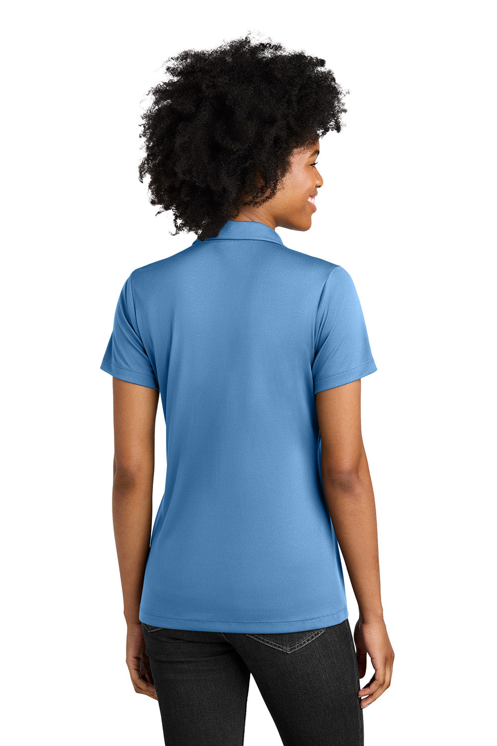 Sport-Tek LST104 Womens Competitor United Short Sleeve Polo Shirt Carolina Blue/White Model Back