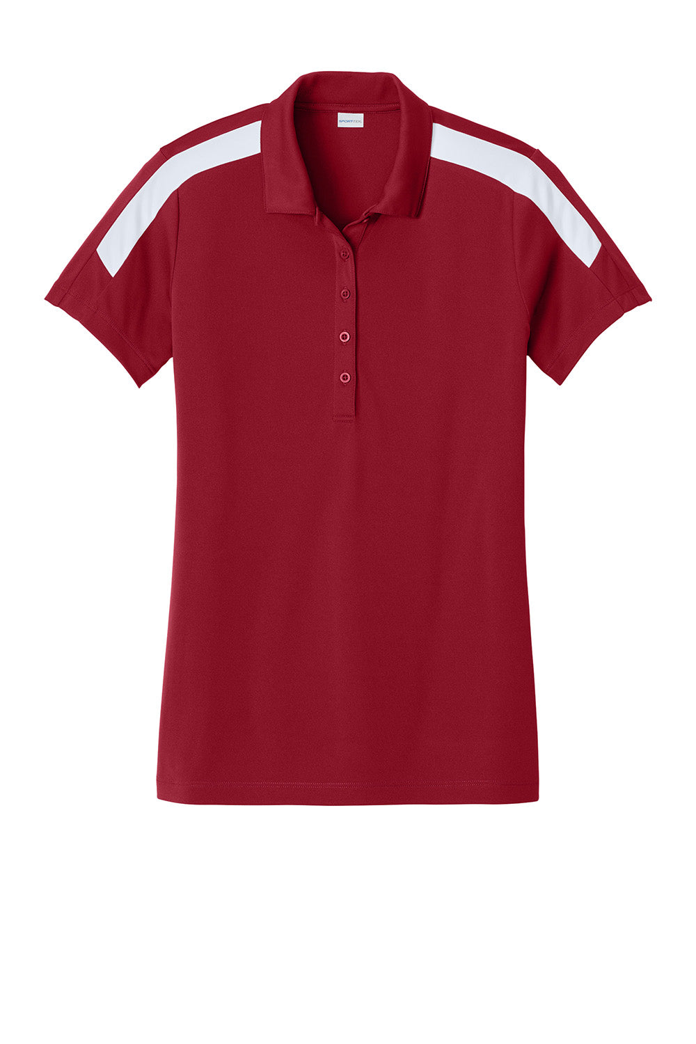 Sport-Tek LST104 Womens Competitor United Short Sleeve Polo Shirt Deep Red/White Flat Front