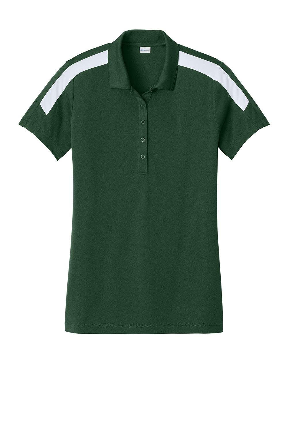 Sport-Tek LST104 Womens Competitor United Short Sleeve Polo Shirt Forest Green/White Flat Front