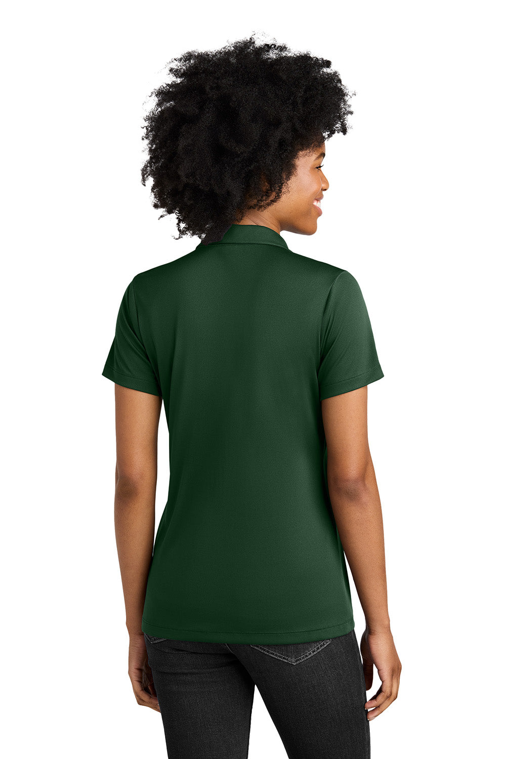 Sport-Tek LST104 Womens Competitor United Short Sleeve Polo Shirt Forest Green/White Model Back