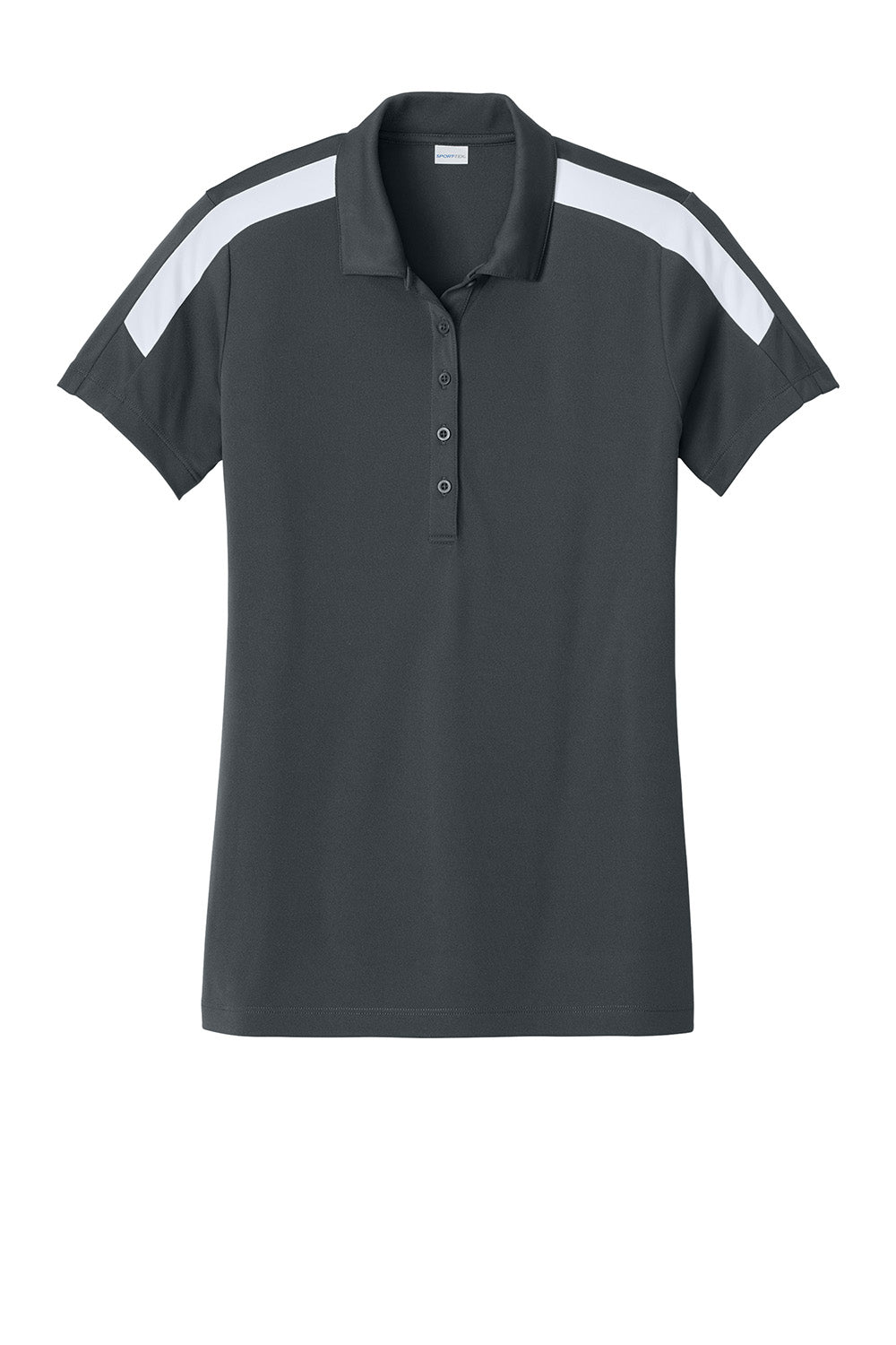 Sport-Tek LST104 Womens Competitor United Short Sleeve Polo Shirt Iron Grey/White Flat Front