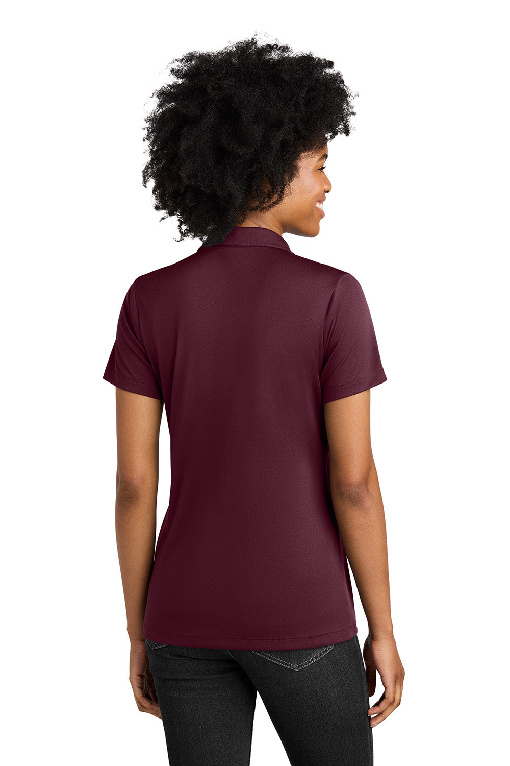 Sport-Tek LST104 Womens Competitor United Short Sleeve Polo Shirt Maroon/White Model Back