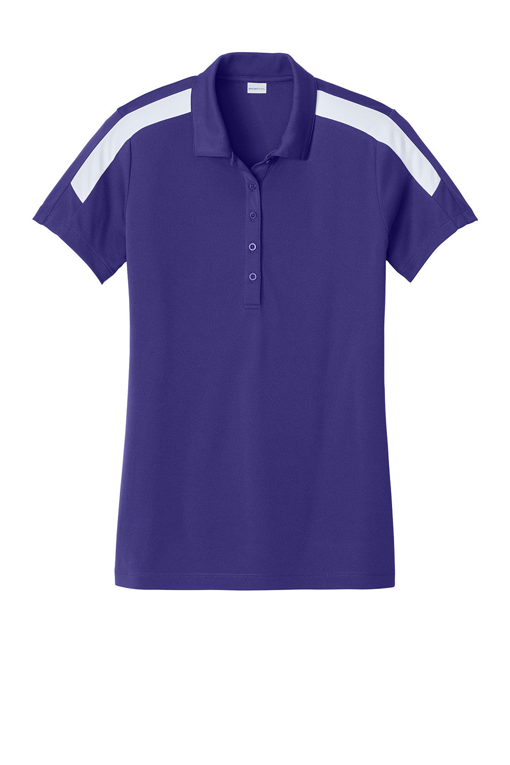 Sport-Tek LST104 Womens Competitor United Short Sleeve Polo Shirt Purple/White Flat Front