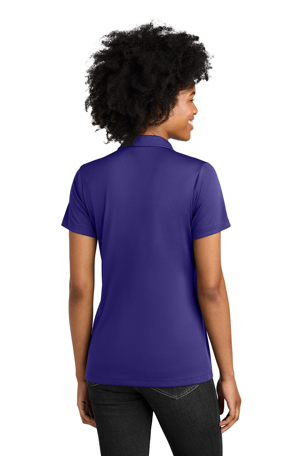 Sport-Tek LST104 Womens Competitor United Short Sleeve Polo Shirt Purple/White Model Back