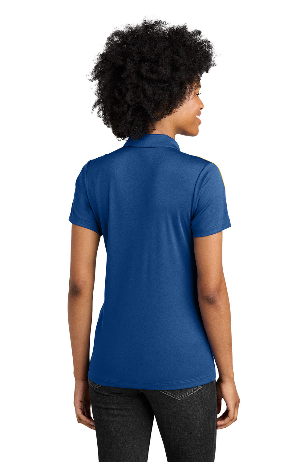 Sport-Tek LST104 Womens Competitor United Short Sleeve Polo Shirt Royal Blue/Gold Model Back