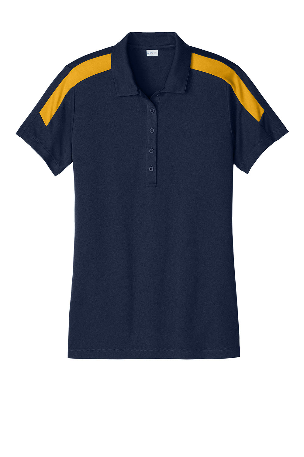 Sport-Tek LST104 Womens Competitor United Short Sleeve Polo Shirt True Navy Blue/Gold Flat Front