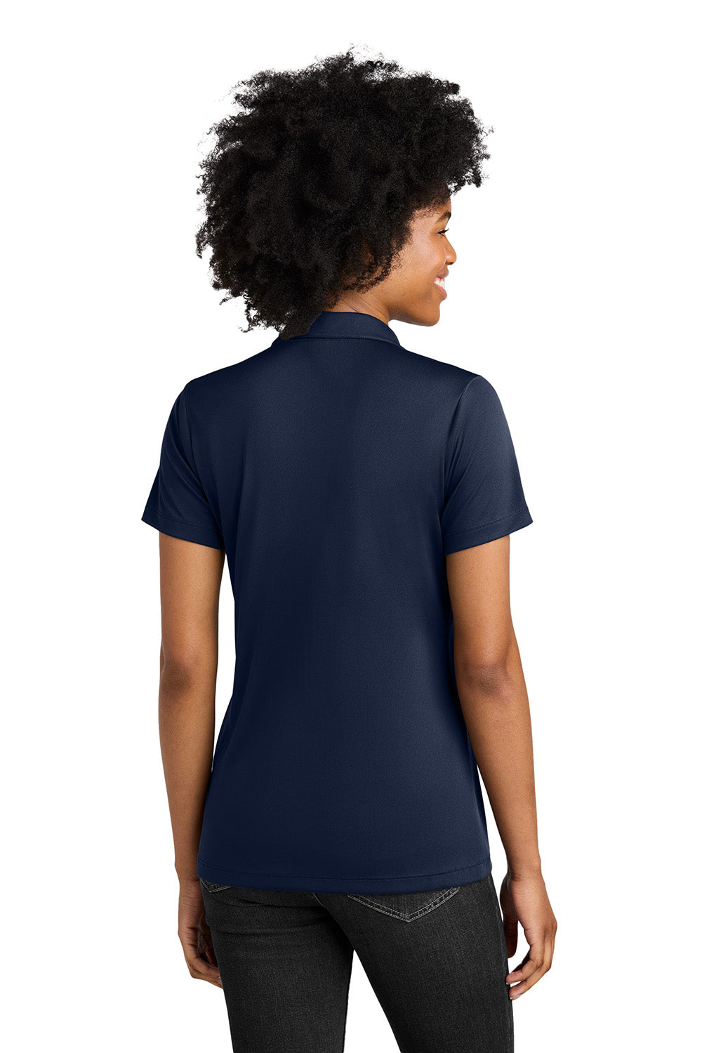 Sport-Tek LST104 Womens Competitor United Short Sleeve Polo Shirt True Navy Blue/White Model Back