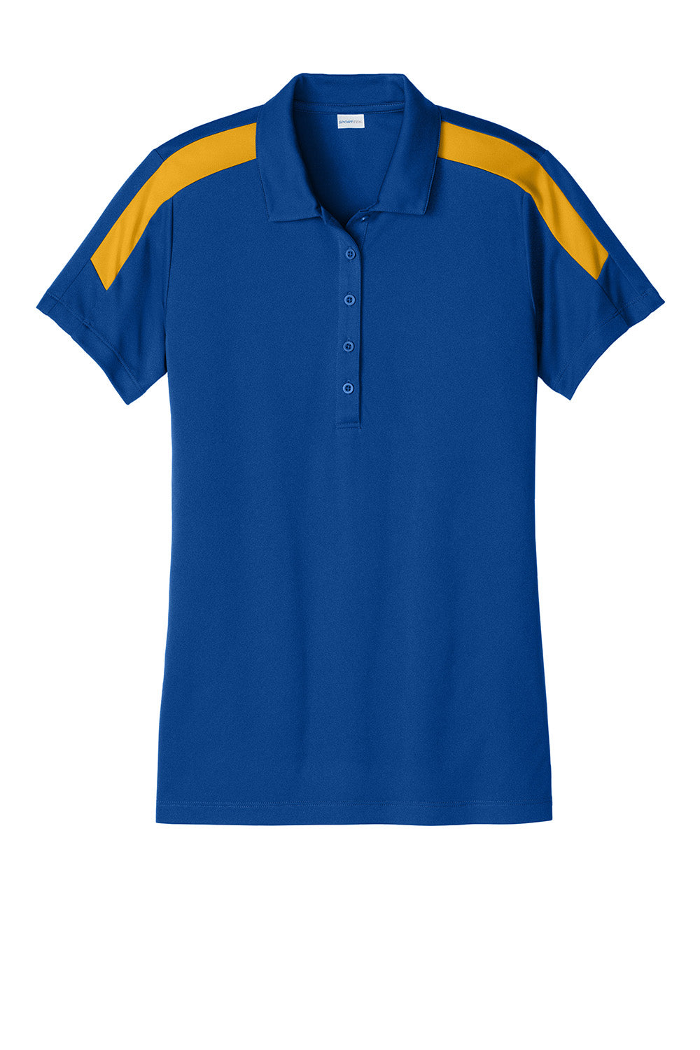 Sport-Tek LST104 Womens Competitor United Short Sleeve Polo Shirt True Royal Blue/Gold Flat Front