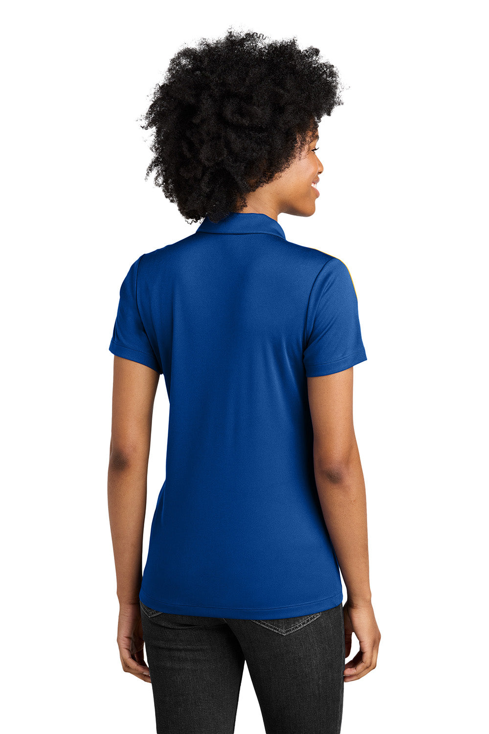 Sport-Tek LST104 Womens Competitor United Short Sleeve Polo Shirt True Royal Blue/Gold Model Back