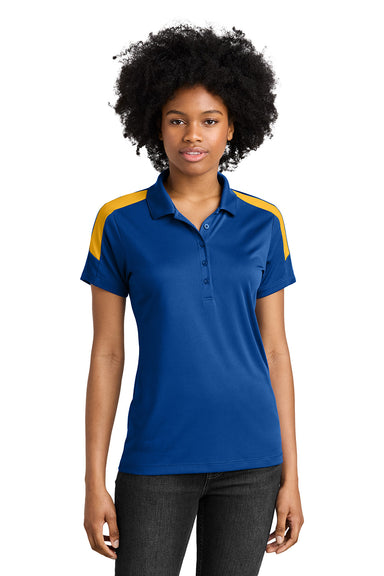 Sport-Tek LST104 Womens Competitor United Short Sleeve Polo Shirt True Royal Blue/Gold Model Front