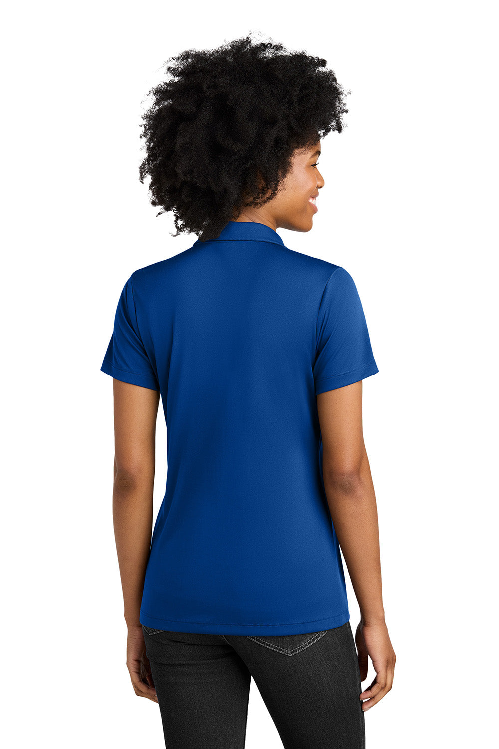 Sport-Tek LST104 Womens Competitor United Short Sleeve Polo Shirt True Royal Blue/White Model Back