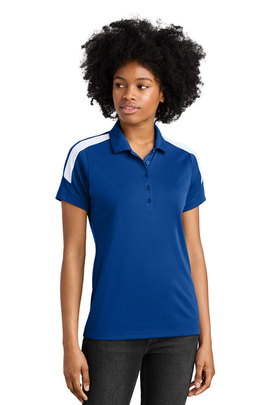 Sport-Tek LST104 Womens Competitor United Short Sleeve Polo Shirt True Royal Blue/White Model Front