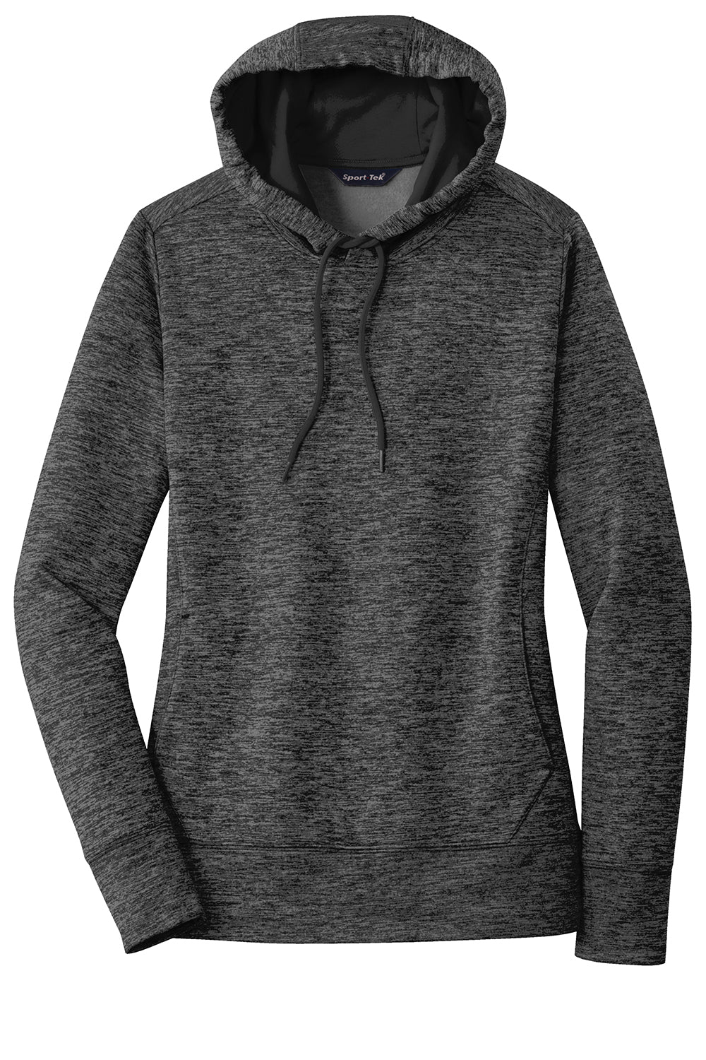 Sport-Tek LST225 Womens Electric Heather Moisture Wicking Fleece Hooded Sweatshirt Hoodie Grey Black Electric Flat Front