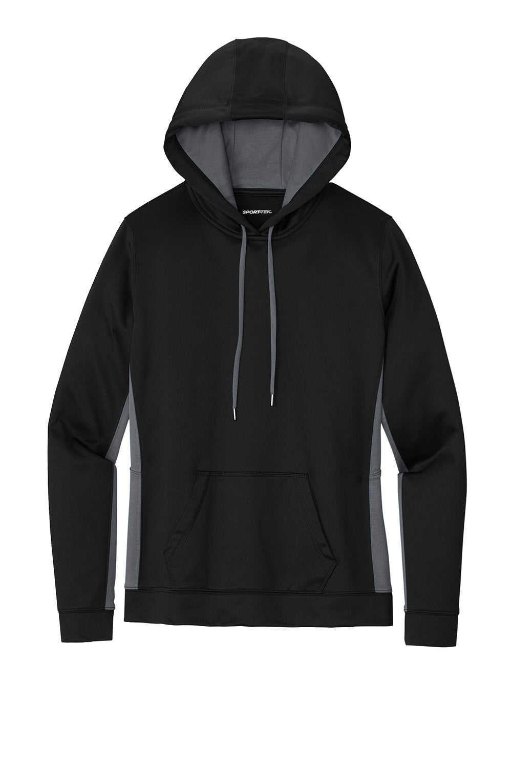 Sport-Tek LST235 Womens Sport-Wick Moisture Wicking Fleece Hooded Sweatshirt Hoodie Black/Dark Smoke Grey Flat Front