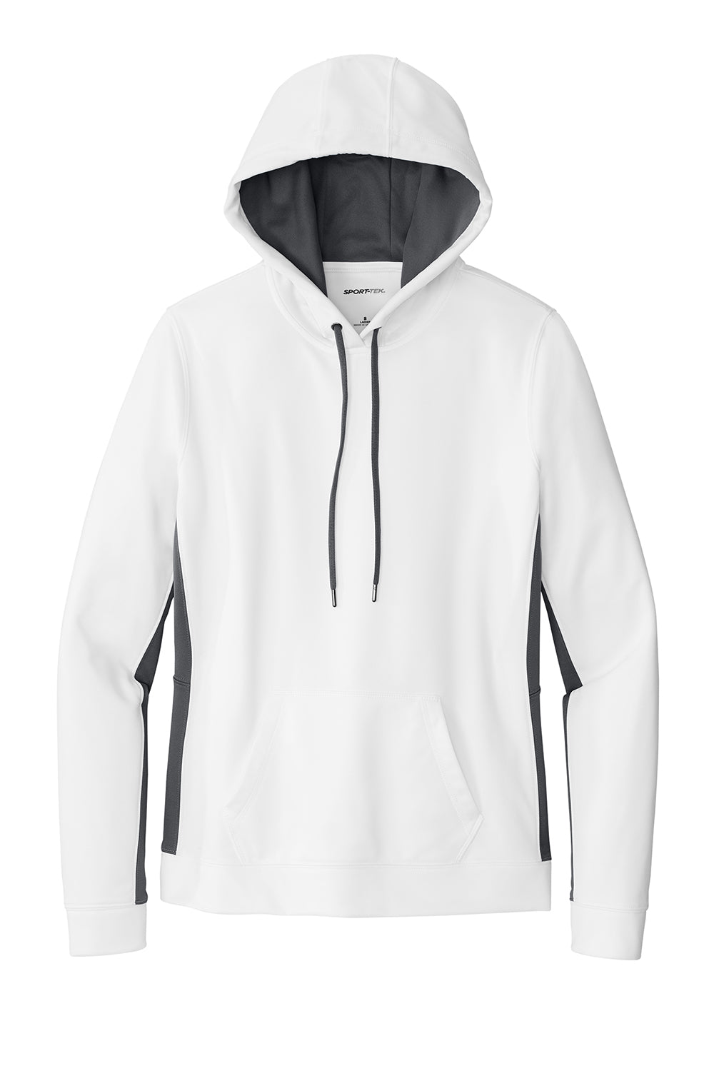 Sport-Tek LST235 Womens Sport-Wick Moisture Wicking Fleece Hooded Sweatshirt Hoodie White/Dark Smoke Grey Flat Front