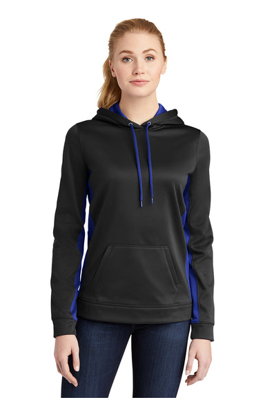 Sport-Tek LST235 Womens Sport-Wick Moisture Wicking Fleece Hooded Sweatshirt Hoodie Black/True Royal Blue Model Front