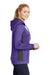 Sport-Tek LST235 Womens Sport-Wick Moisture Wicking Fleece Hooded Sweatshirt Hoodie Purple/Dark Smoke Grey Model Side