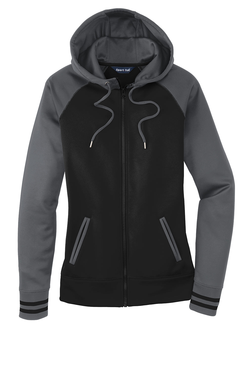 Sport-Tek LST236 Womens Sport-Wick Moisture Wicking Fleece Hooded Sweatshirt Hoodie Black/Dark Smoke Grey Flat Front