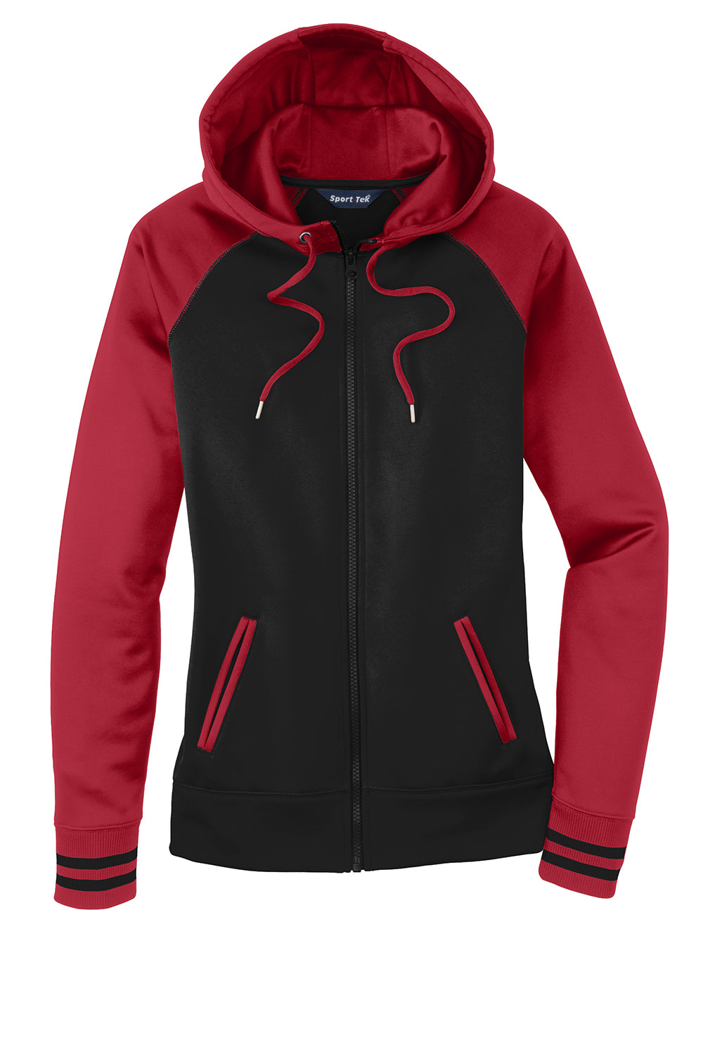 Sport-Tek LST236 Womens Sport-Wick Moisture Wicking Fleece Hooded Sweatshirt Hoodie Black/Deep Red Flat Front