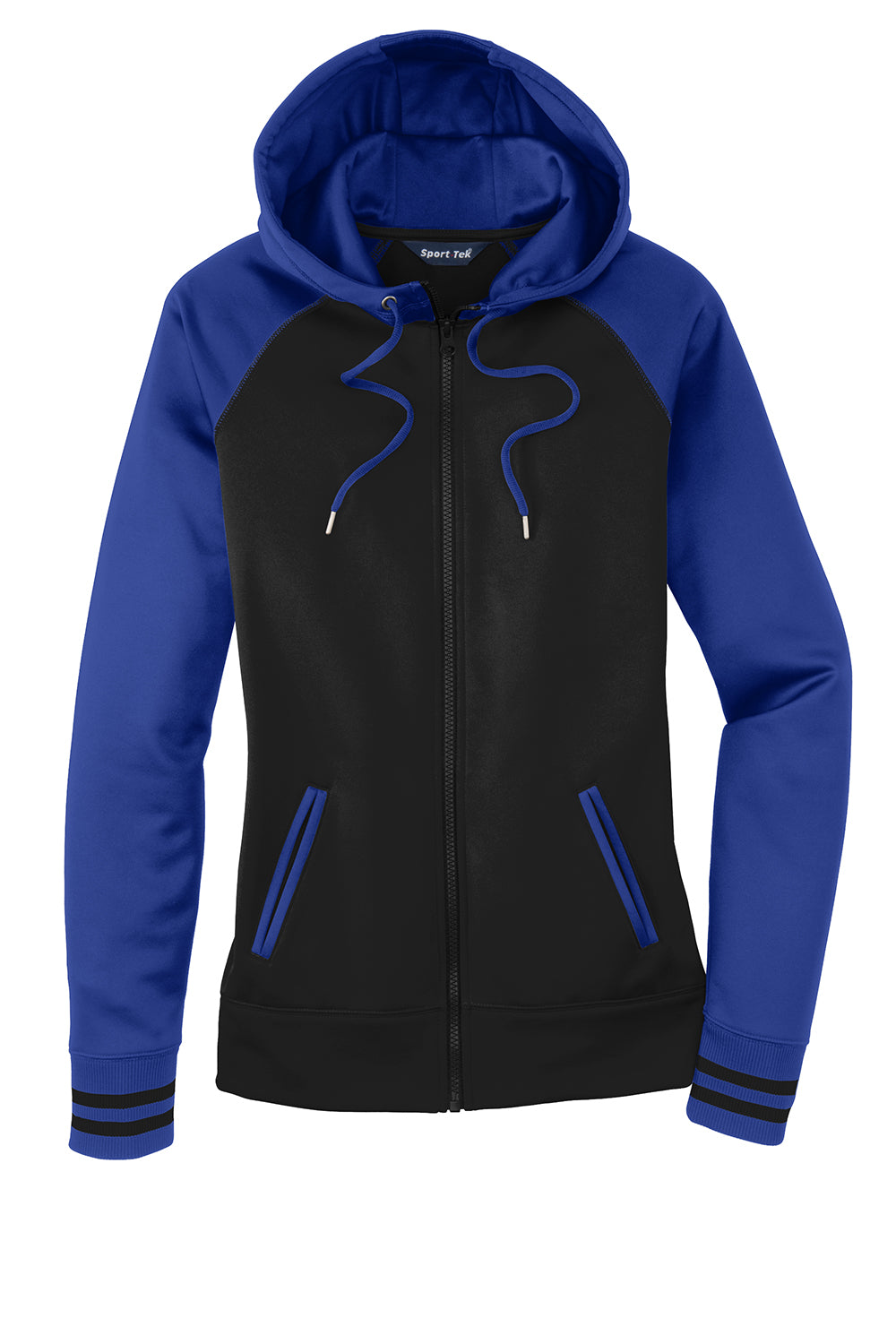 Sport-Tek LST236 Womens Sport-Wick Moisture Wicking Fleece Hooded Sweatshirt Hoodie Black/True Royal Blue Flat Front