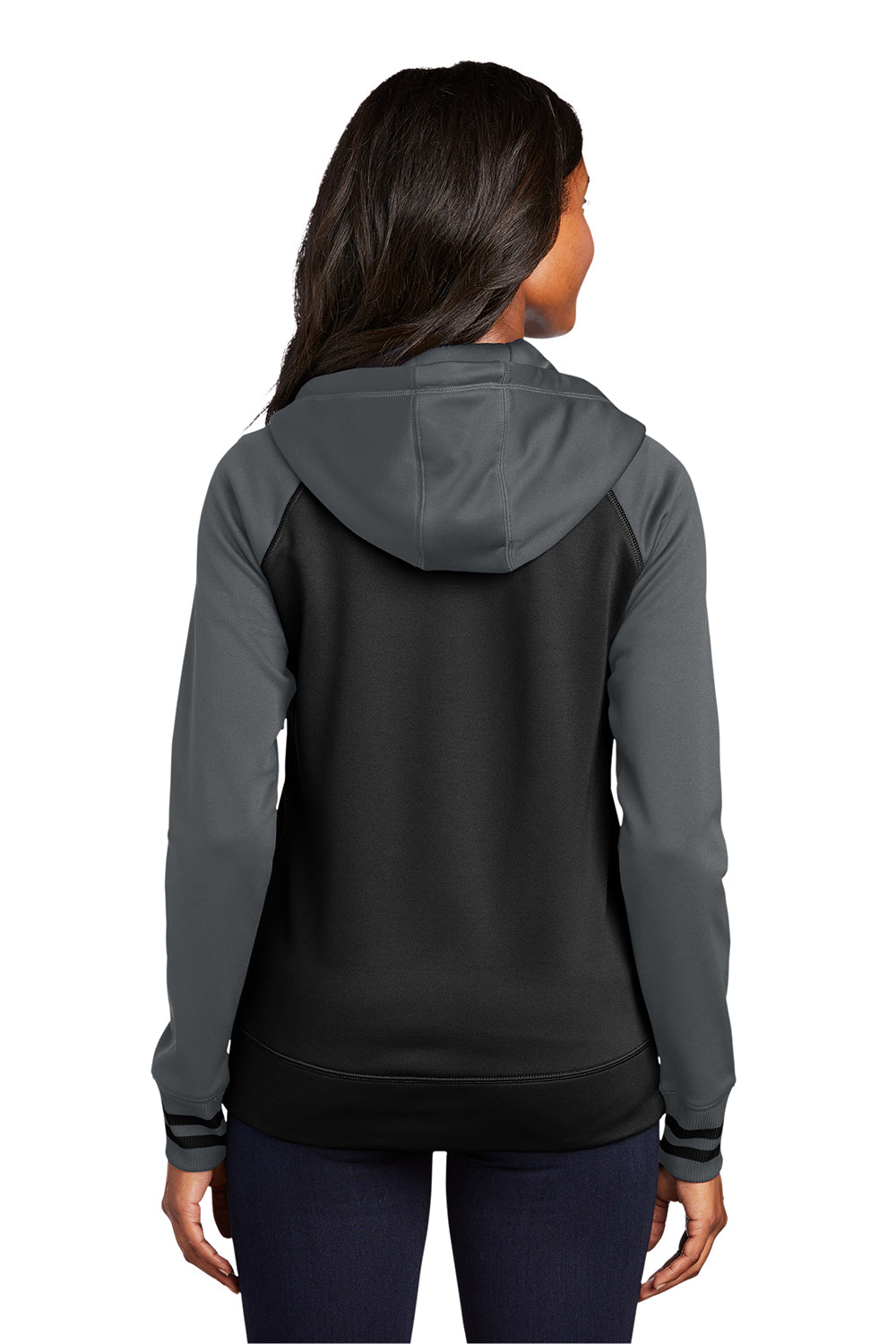 Sport Tek Womens Sport Wick Moisture Wicking Fleece Hooded Sweatshirt Hoodie w Pockets Black Dark Smoke Grey