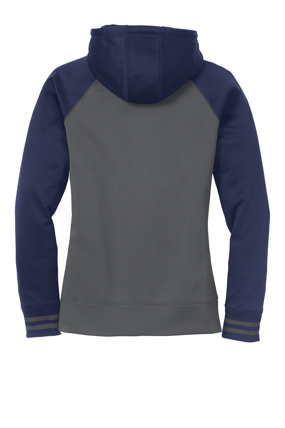 Sport-Tek LST236 Womens Sport-Wick Moisture Wicking Fleece Hooded Sweatshirt Hoodie Dark Smoke Grey/Navy Blue Flat Back