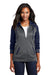 Sport-Tek LST236 Womens Sport-Wick Moisture Wicking Fleece Hooded Sweatshirt Hoodie Dark Smoke Grey/Navy Blue Model Front