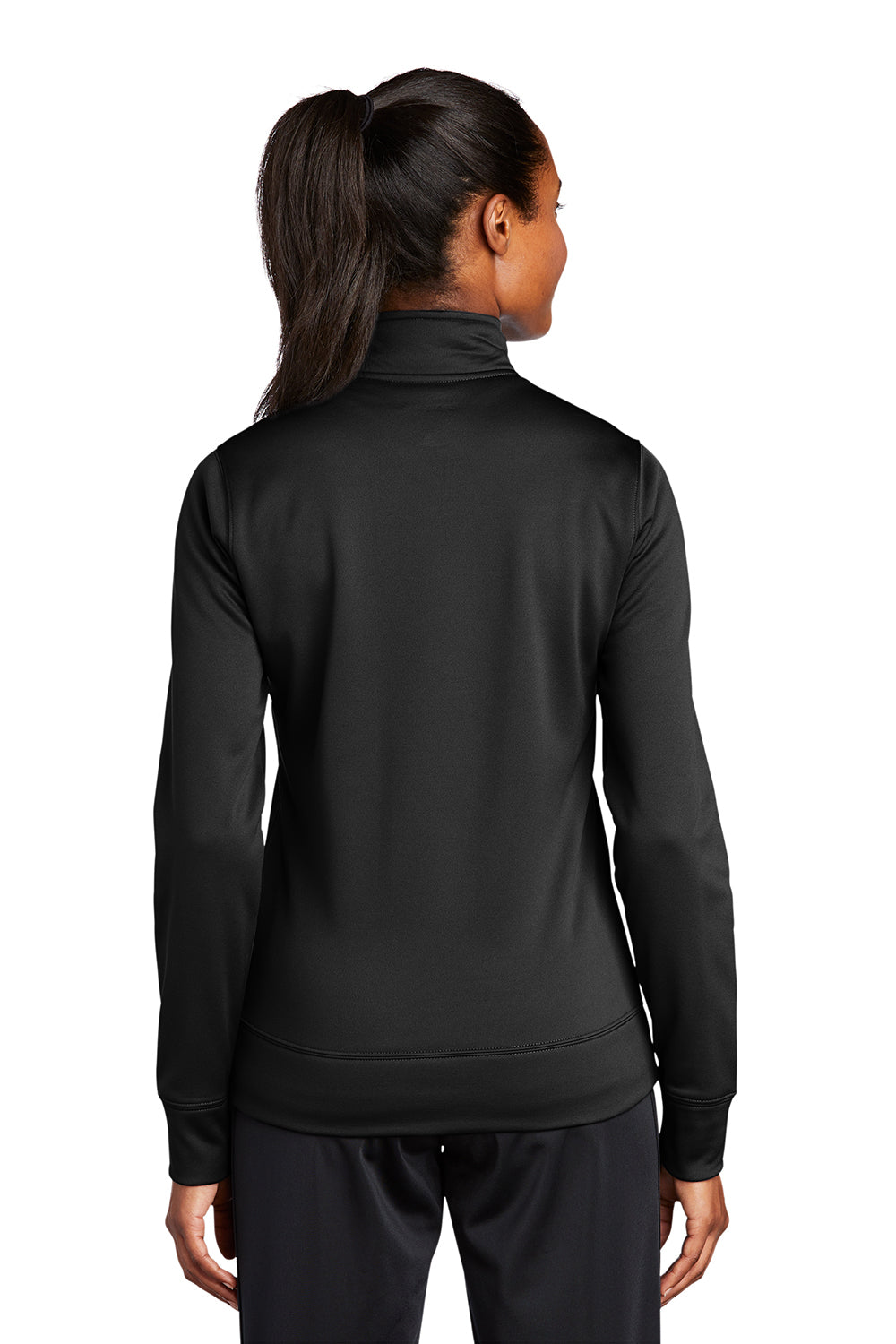 Sport-Tek LST241 Womens Sport-Wick Moisture Wicking Fleece Full Zip Sweatshirt Black Model Back