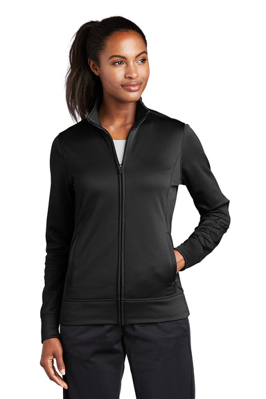 Sport-Tek LST241 Womens Sport-Wick Moisture Wicking Fleece Full Zip Sweatshirt Black Model Front