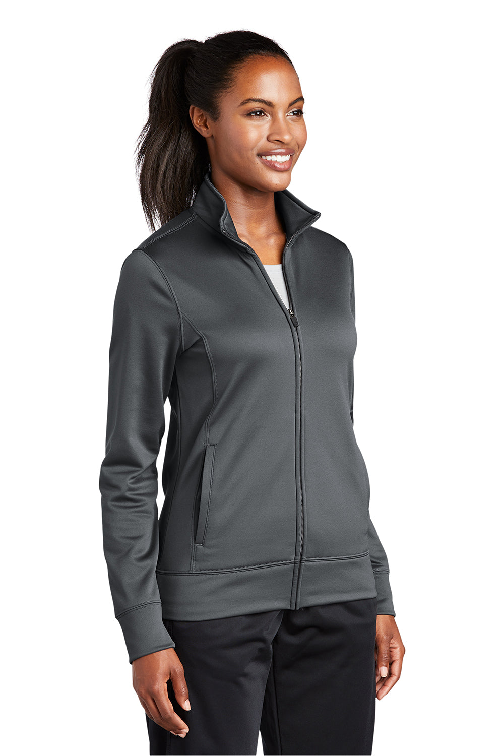 Sport-Tek LST241 Womens Sport-Wick Moisture Wicking Fleece Full Zip Sweatshirt Dark Smoke Grey Model 3q