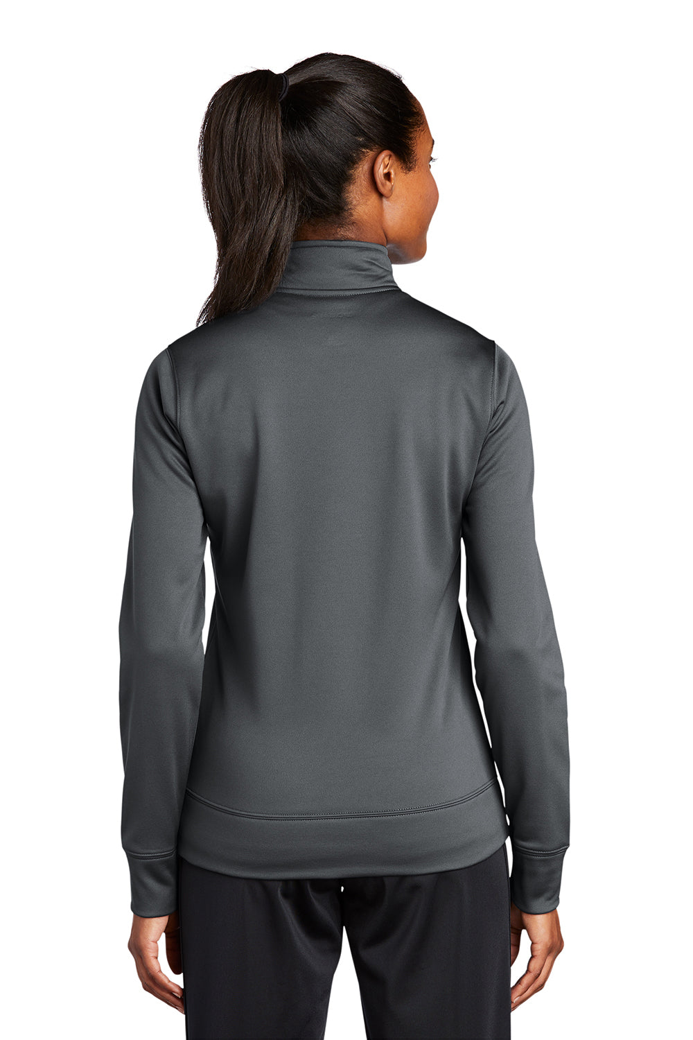 Sport-Tek LST241 Womens Sport-Wick Moisture Wicking Fleece Full Zip Sweatshirt Dark Smoke Grey Model Back