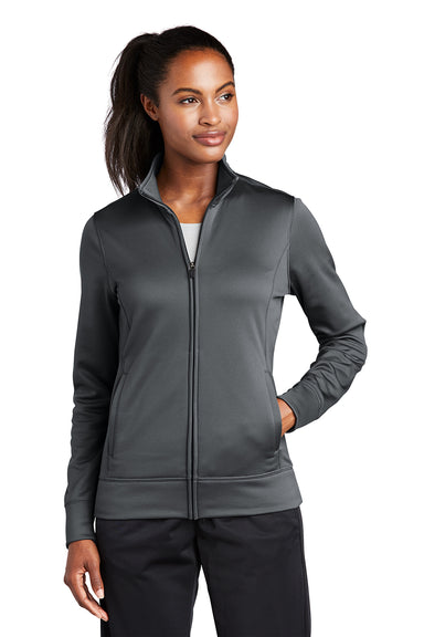 Sport-Tek LST241 Womens Sport-Wick Moisture Wicking Fleece Full Zip Sweatshirt Dark Smoke Grey Model Front