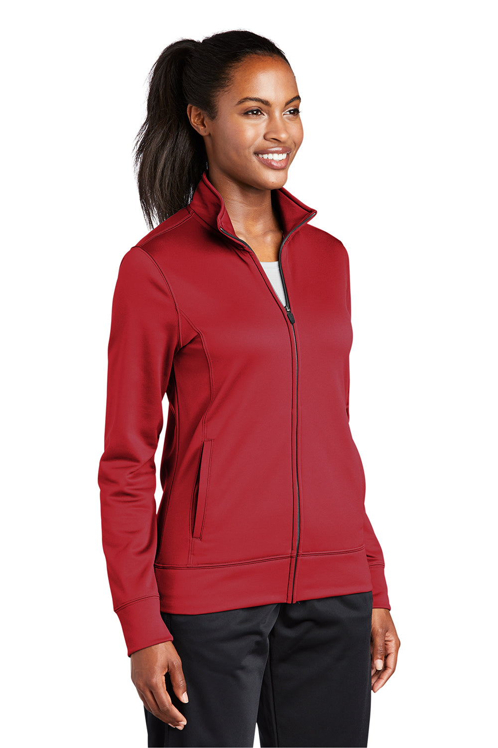 Sport-Tek LST241 Womens Sport-Wick Moisture Wicking Fleece Full Zip Sweatshirt Deep Red Model 3q