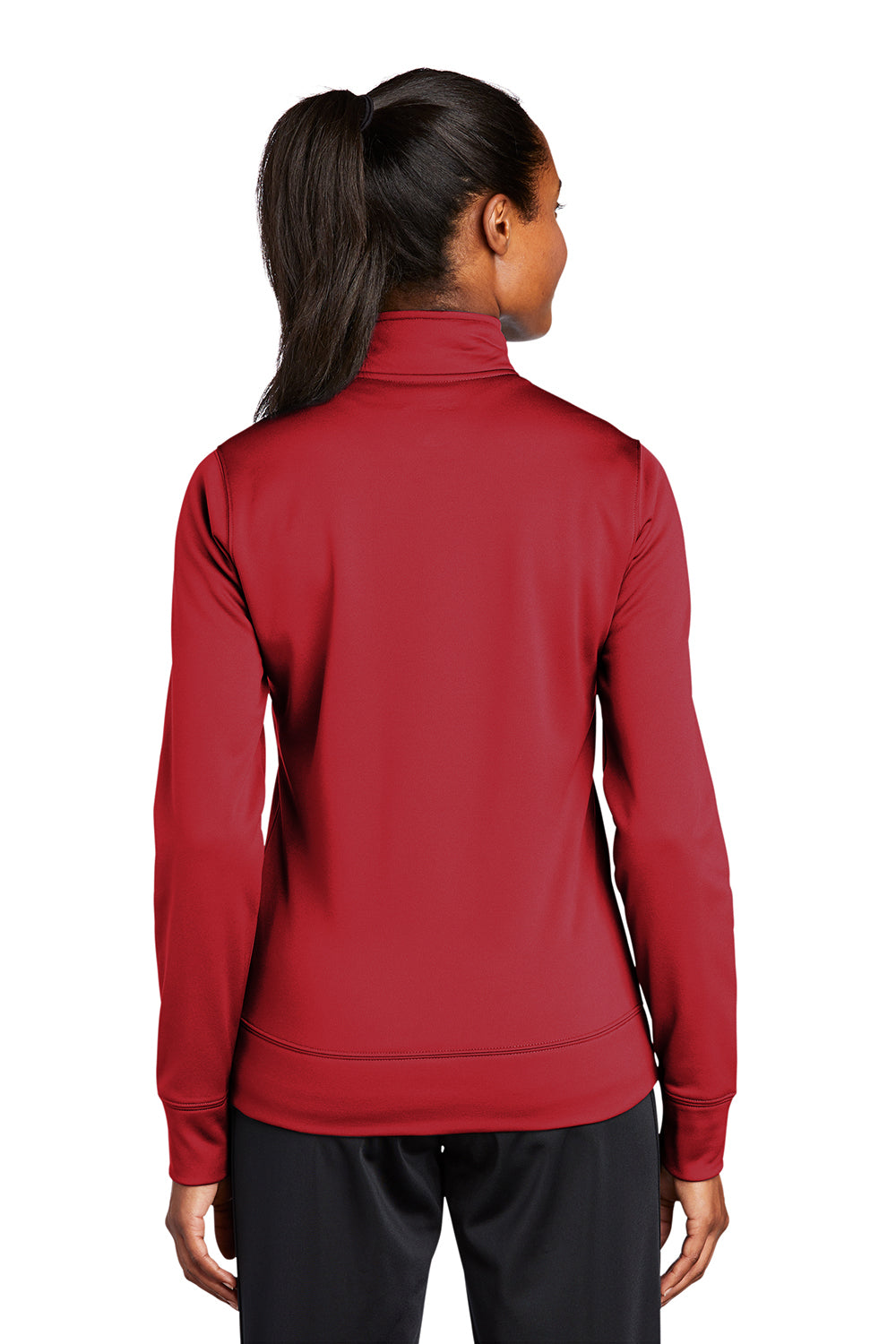 Sport-Tek LST241 Womens Sport-Wick Moisture Wicking Fleece Full Zip Sweatshirt Deep Red Model Back