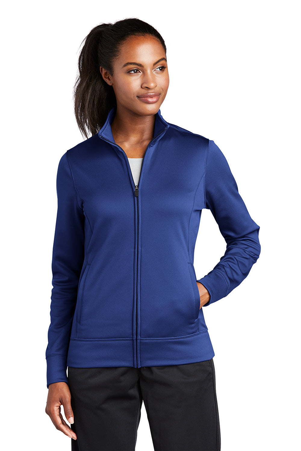 Sport-Tek LST241 Womens Sport-Wick Moisture Wicking Fleece Full Zip Sweatshirt True Royal Blue Model Front