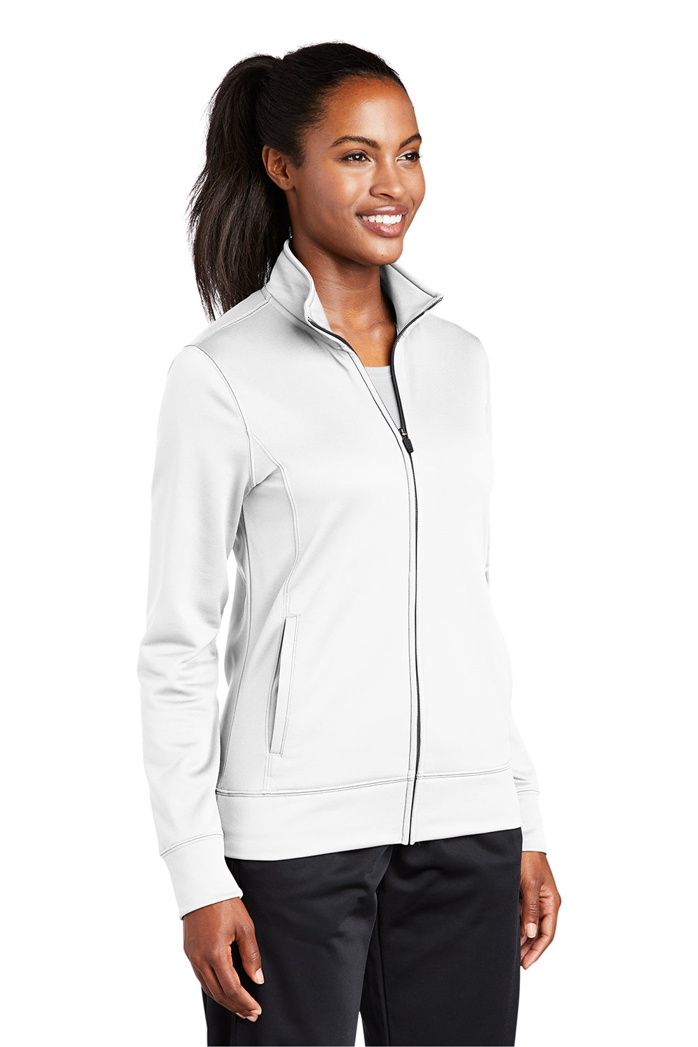 Sport-Tek LST241 Womens Sport-Wick Moisture Wicking Fleece Full Zip Sweatshirt White Model 3q