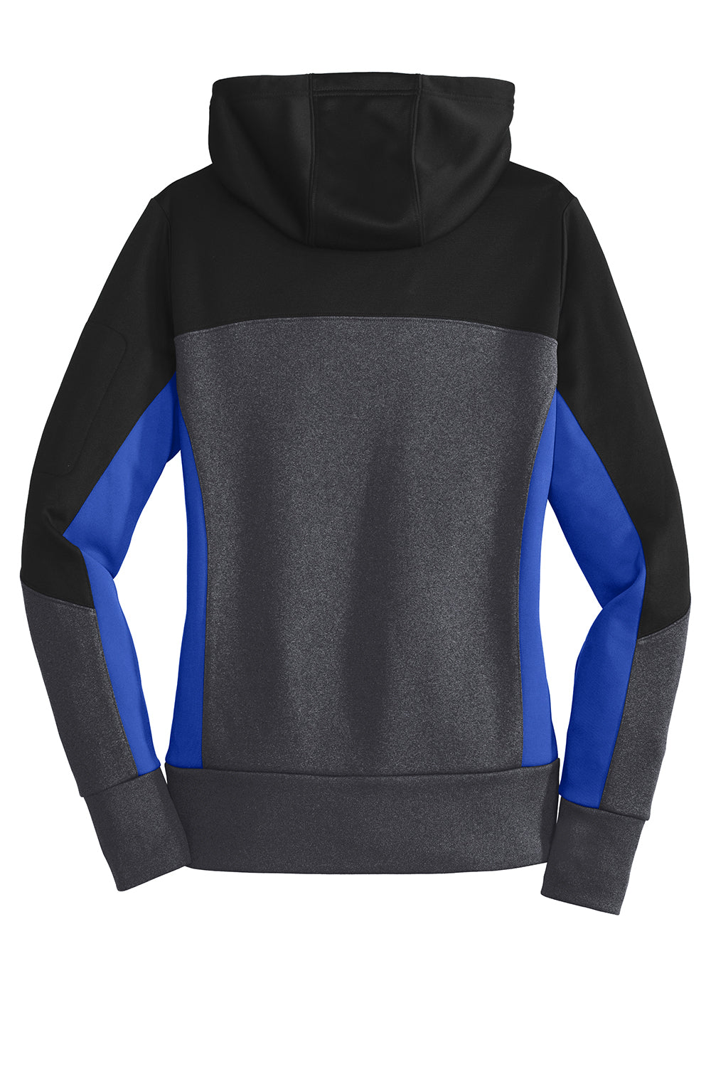 Sport-Tek LST245 Womens Moisture Wicking Full Zip Tech Fleece Hooded Jacket Black/Heather Graphite Grey/True Royal Blue Flat Back